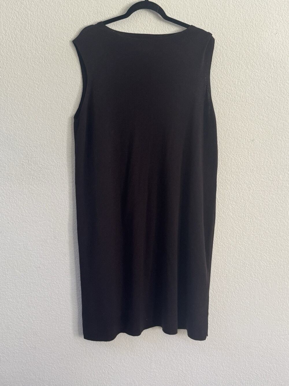 EILEEN FISHER Dress XL Wool Sweater Knit Dress Midi Ribbed Sleeveless Brown